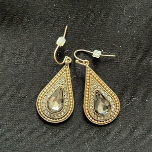 Gold Teardrop Earrings with colored stone inserts